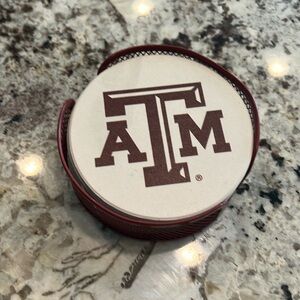 Texas A&M  4 Pack Round Ceramic Stone Coasters w/cork bottom and metal mesh case